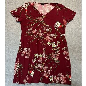 Voianlimo Floral Button Front Dress 3X Burgundy Botanical Print Stretch Jersey